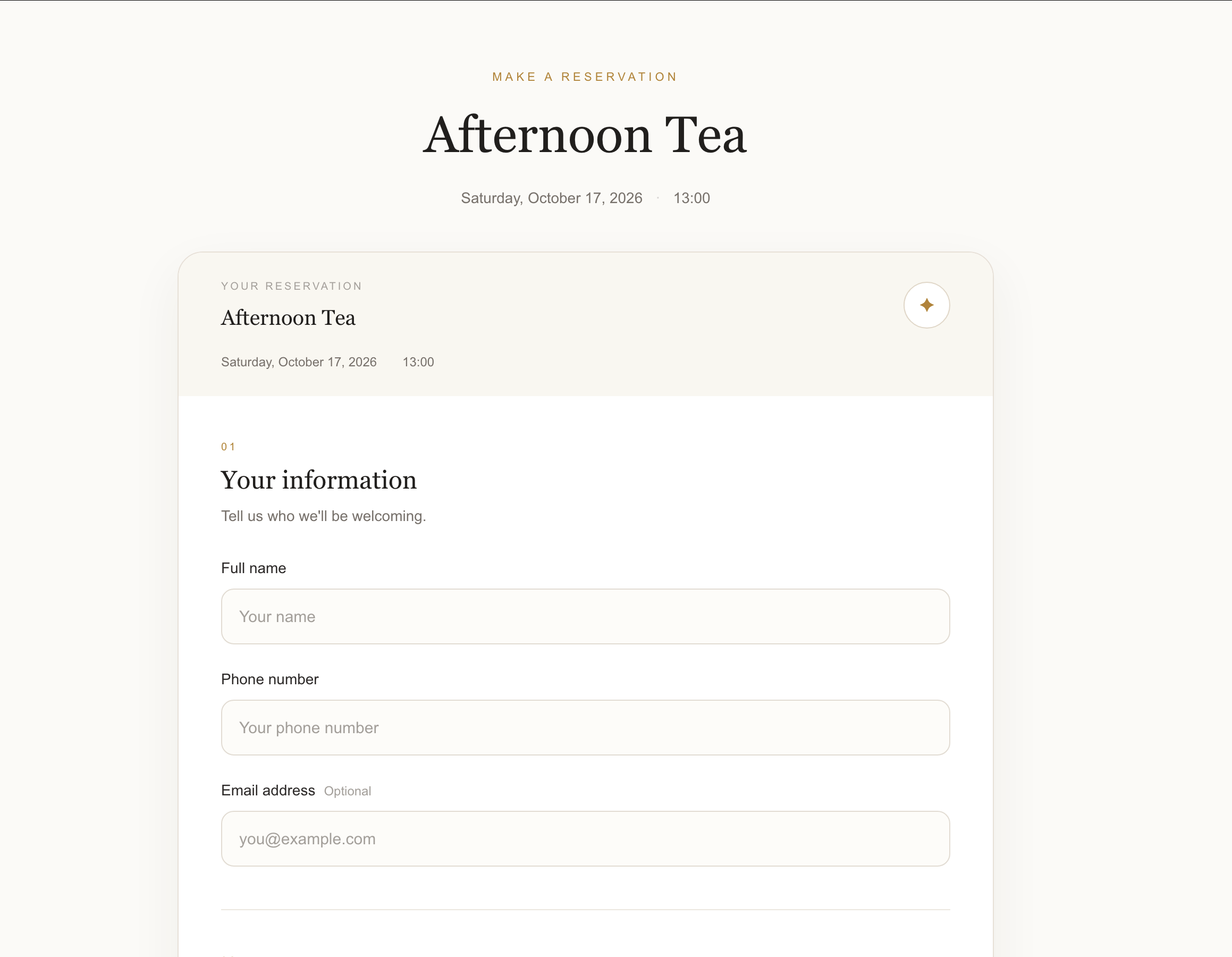 Reservation details form interface
